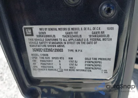 2006 Chevrolet Avalanche 1500 Z66 z USA, uszkodzony, nr VIN 3GNEC12Z26G129903